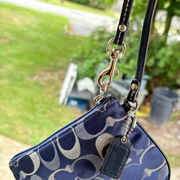 Coach Womens Zip Top Monogram Canvas Small Wristlet Handbag Blue - Picture 8 of 15